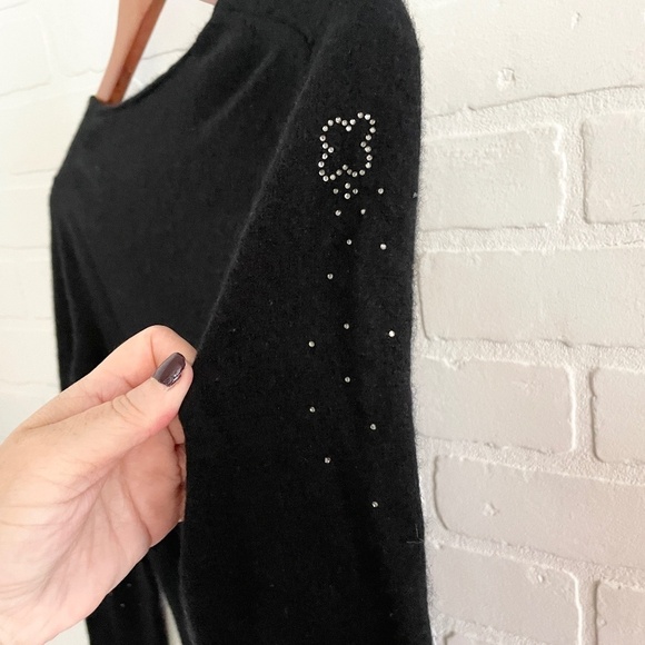 Hector et Lola Knit Sweater Y2K 100% Cashmere Raw hems sequins Elbow patch S - Picture 9 of 13